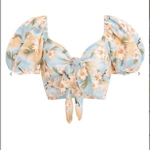 NWT Agua Bendita Colorful Tie-front Top with Puff Sleeves
